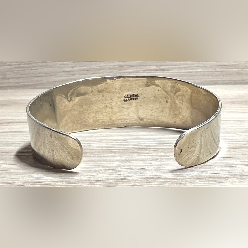 Vintage Stamped (Hecho En Mexico) Silver Crushed Turquoise Inlay Cuff Bracelet - Picture 3 of 6